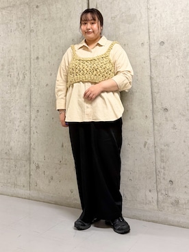 「KBF（ケイビーエフ）のコットンツイルBIGシャツ（シャツ/ブラウス、ベージュ系）」を使った、sakaiさん（レディース・158cm）の秋コーディネート