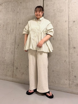「KBF（ケイビーエフ）のランダムタックハーフスリーブシャツ（シャツ/ブラウス、グリーン系）」を使った、sakaiさん（レディース・158cm）の夏コーディネート