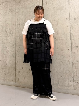 「KBF（ケイビーエフ）の2WAYアイレットエンブロイダリーワンピース（ワンピース、ブラック系）」を使った、sakaiさん（レディース・158cm）の夏コーディネート