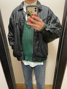 「古着のアイテム（デニムパンツ、ブルー系）」を使った、takuさん（メンズ・174cm）の冬コーディネート