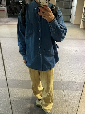 「古着のアイテム（その他パンツ、イエロー系）」を使った、takuさん（メンズ・174cm）の秋コーディネート