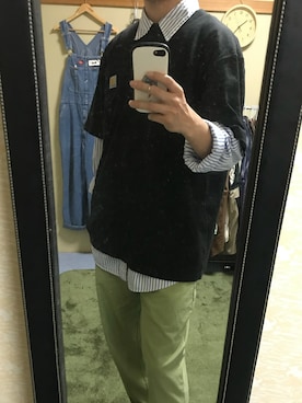 「古着のアイテム（その他パンツ、グリーン系）」を使った、takuさん（メンズ・174cm）の秋コーディネート