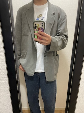 「古着のアイテム（デニムパンツ、ブルー系）」を使った、takuさん（メンズ・174cm）の秋コーディネート