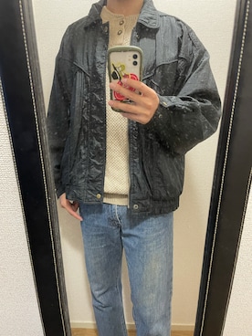 「古着のアイテム（デニムパンツ、ブルー系）」を使った、takuさん（メンズ・174cm）の秋コーディネート
