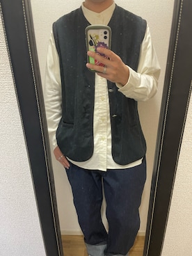 「UNIQLO（ユニクロ）のリネンコットンスタンドカラーシャツ（長袖）＋EC（シャツ/ブラウス、ベージュ系）」を使った、takuさん（メンズ・174cm）の秋コーディネート