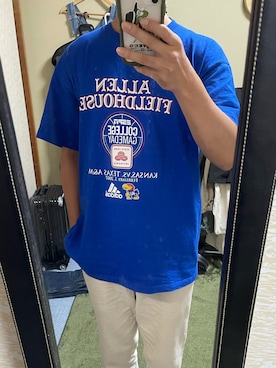 「古着のアイテム（Tシャツ/カットソー、ブルー系）」を使った、takuさん（メンズ・174cm）の秋コーディネート