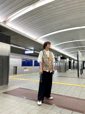 「古着女子」｜「アイテム（スラックス）」を使った、さやちゃんさん（レディース・156cm）の夏コーディネート
