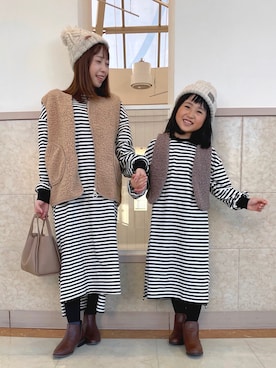 「親子でおそろい」｜「アイテム（ワンピース/ドレス）」を使った、𝚈𝚞𝚖𝚒さん（レディース・150cm）の冬コーディネート
