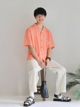 「MinoriTY（マイノリティ）の2タックテーパードワイドパンツ【MinoriTY × WEARISTA Mr.SZK（ミスタースズキ）コラボ】（スラックス）」を使った、KOHさん（メンズ・175cm）の夏コーディネート