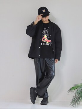 「オールブラック」｜「アイテム（スタジャン）」を使った、KOHさん（メンズ・175cm）の秋コーディネート