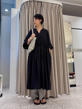 「collex（コレックス）のレース切替パフスリーブワンピース（ワンピース）」を使った、fukuさん（レディース・166cm）の夏コーディネート