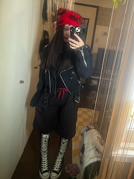 「アイテム（ライダースジャケット）」を使った、harukaさん（レディース・156cm）の秋コーディネート