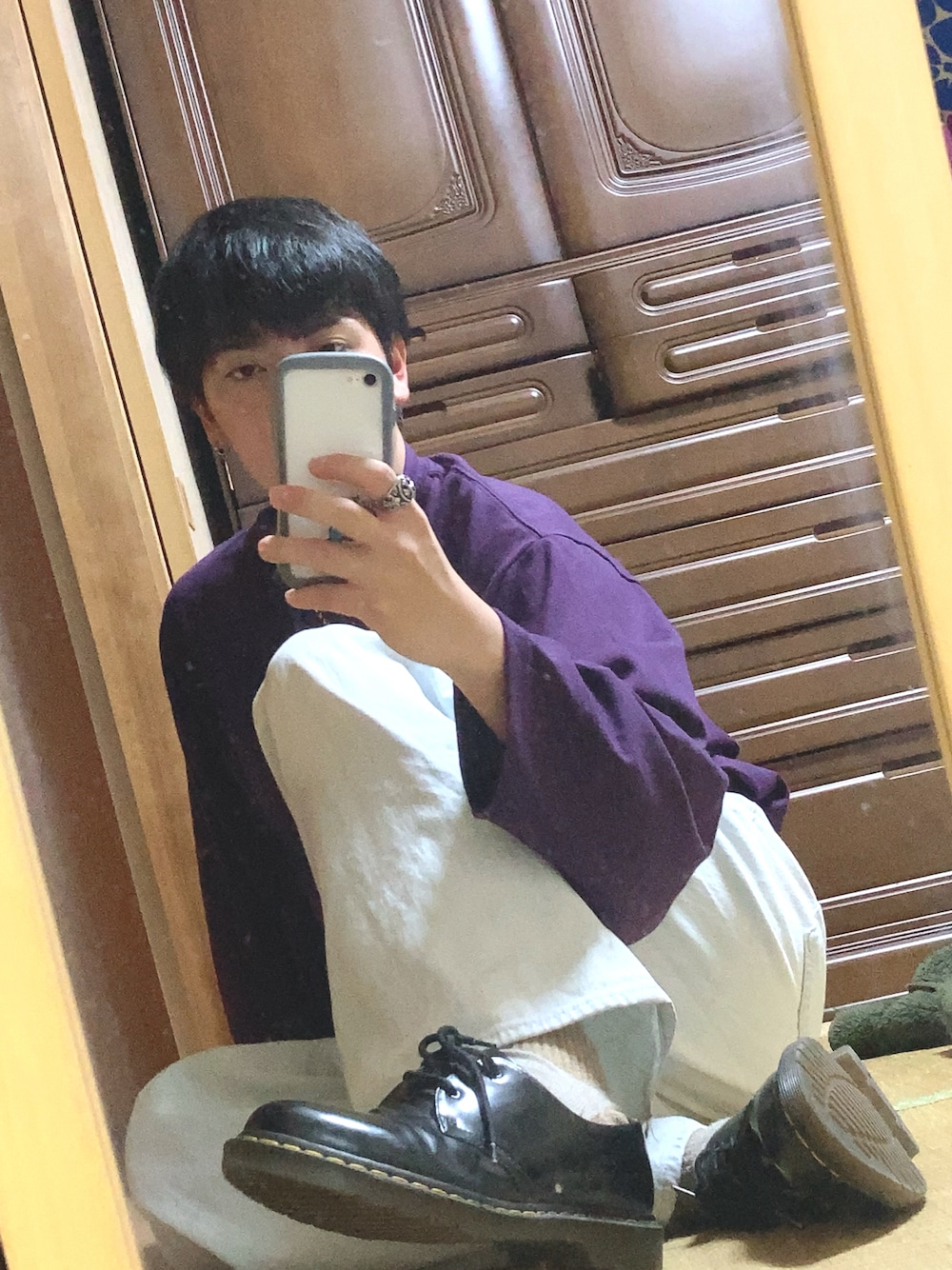 「ADRERのextra quality wide sleeve long-T/エクストラクオリティワイドスリーブロンT（Tシャツ/カットソー、ホワイト系）」を使った、bashoさん（メンズ・171cm）の春コーディネートの1枚目の写真