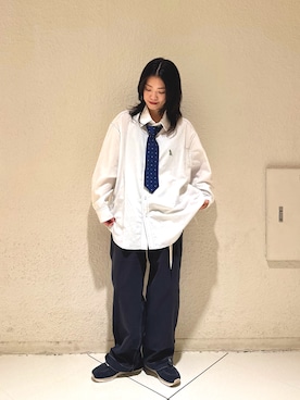 「DOUBLE NAME（ダブルネーム）のフラワーファインパターンネクタイ/ユニセックス（ネクタイ）」を使った、yukinaさん（レディース・157cm）の夏コーディネート