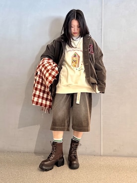 「アイテム（レッグウェア）」を使った、yukinaさん（レディース・157cm）の冬コーディネート