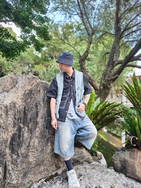 「2nd（セカンド）のアイテム」を使った、田政軒さん（メンズ・176cm）の夏コーディネート