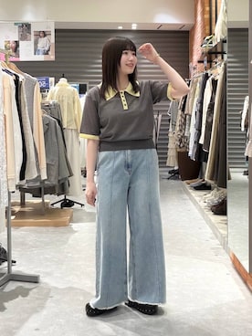 「LOWRYS FARM（ローリーズファーム）のハイウエストバギーデニム 637569（デニムパンツ、ブルー系）」を使った、manaty.さん（レディース・159cm）の春コーディネート