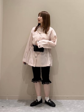 「LOWRYS FARM（ローリーズファーム）のオーバーBOXシャツ　1051616（シャツ/ブラウス、ピンク系）」を使った、manaty.さん（レディース・159cm）の秋コーディネート