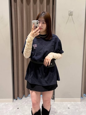 「LOWRYS FARM（ローリーズファーム）のステンレスフープチョーカー 127295（チョーカー、ゴールド系）」を使った、manaty.さん（レディース・159cm）の春コーディネート