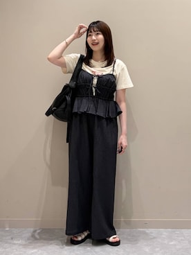 「LOWRYS FARM（ローリーズファーム）のステンレスフープチョーカー 127295（チョーカー、ゴールド系）」を使った、manaty.さん（レディース・159cm）の夏コーディネート