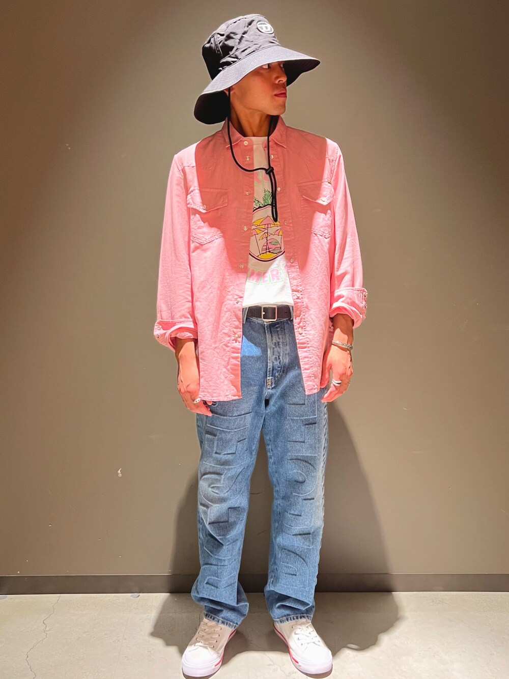 「Diesel、デニム、DIESELららぽーと富士見、今日のコーデ、６月、カジュアル、デニムっていいよね」｜「DIESELのメンズ ハット（ハット、ブラック系）」を使った、　Ryujiさん（メンズ・168cm）の夏コーディネートの1枚目の写真