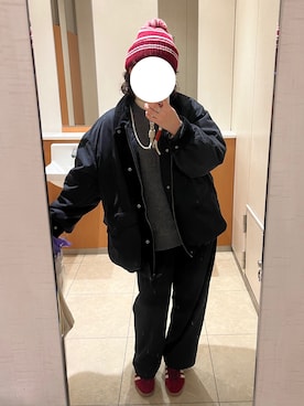 「スラックスパンツ」｜「アイテム（ニットキャップ/ビーニー）」を使った、まるさん（レディース・158cm）の秋コーディネート