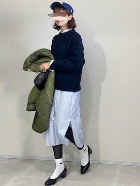 「ケーブルニット」｜「アイテム（ミリタリージャケット）」を使った、あさこさん（レディース・164cm）の冬コーディネート