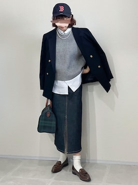 「アイテム（帽子、ブルー系）」を使った、あさこさん（レディース・164cm）の秋コーディネート