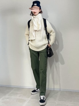 「CLANE（クラネ）のアイテム（カーゴパンツ）」を使った、あさこさん（レディース・164cm）の冬コーディネート