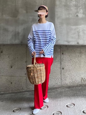 「バスクシャツ」｜「アイテム（財布/小物）」を使った、あさこさん（レディース・164cm）の春コーディネート