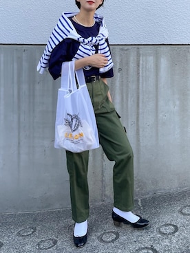 「CLANE（クラネ）のアイテム（カーゴパンツ）」を使った、あさこさん（レディース・164cm）の夏コーディネート