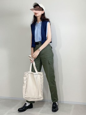 「CLANE（クラネ）のアイテム（カーゴパンツ）」を使った、あさこさん（レディース・164cm）の夏コーディネート