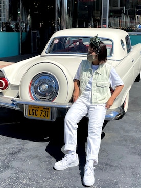 「アイテム（デニムジャケット、グリーン系）」を使った、miuさん（レディース・154cm）の夏コーディネート