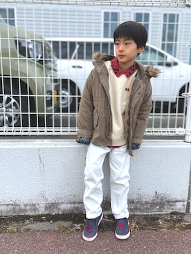 「Mini Rodini（ミニロディーニ）のアイテム（トップス）」を使った、YUKI☆さん（キッズ・123cm）の冬コーディネート
