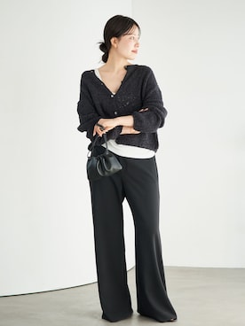 「plage（プラージュ）のSemi flare パンツ（スラックス、ブラック系）」を使った、risaさん（レディース・156cm）の夏コーディネート