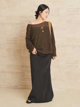 「plage（プラージュ）のDrape Cami ワンピース（ワンピース、ブラック系）」を使った、risaさん（レディース・156cm）の春コーディネート