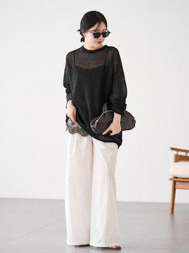 「plage（プラージュ）のparachute slax パンツ（その他パンツ、ホワイト系）」を使った、risaさん（レディース・156cm）の春コーディネート