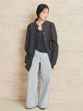 「plage（プラージュ）の《追加》R’IAM straight WIDE デニム（デニムパンツ、ブルー系）」を使った、risaさん（レディース・156cm）の春コーディネート