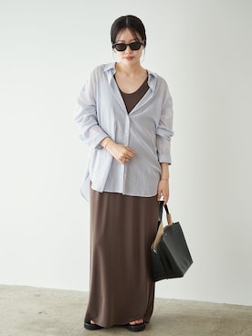 「plage（プラージュ）のsand wash loose ワンピース（ワンピース、ブラウン系）」を使った、risaさん（レディース・156cm）の春コーディネート