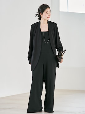 「plage（プラージュ）の《追加》Light nocollar ジャケット 2（ノーカラージャケット、ブラック系）」を使った、risaさん（レディース・156cm）の夏コーディネート