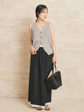 「plage（プラージュ）のtoropical layered スカート（スカート、ブラック系）」を使った、risaさん（レディース・156cm）の春コーディネート