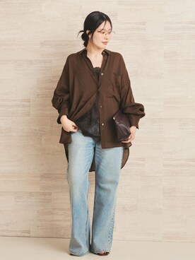 「plage（プラージュ）のvintage like デニムパンツ（デニムパンツ、ブルー系）」を使った、risaさん（レディース・156cm）の夏コーディネート