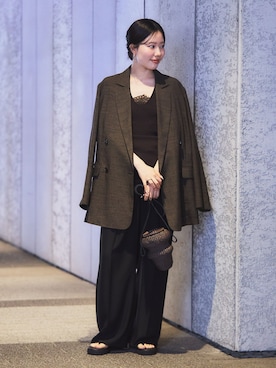 「plage（プラージュ）の2 Tuck Elegant パンツ（スラックス、ブラック系）」を使った、risaさん（レディース・156cm）の春コーディネート