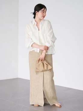 「plage（プラージュ）の《追加》RAMIE LYOCELL CROPPED シャツ（シャツ/ブラウス、ホワイト系）」を使った、risaさん（レディース・156cm）の夏コーディネート