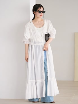 「plage（プラージュ）のsoft デニムパンツ（デニムパンツ、ブルー系）」を使った、risaさん（レディース・156cm）の夏コーディネート