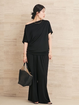「plage（プラージュ）のJersey Drape パンツ（その他パンツ、ブラック系）」を使った、risaさん（レディース・156cm）の夏コーディネート