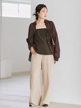 「plage（プラージュ）のGREYCHORD / グレーコード 別注 LNN 5PKT パンツ（その他パンツ、ベージュ系）」を使った、risaさん（レディース・156cm）の夏コーディネート