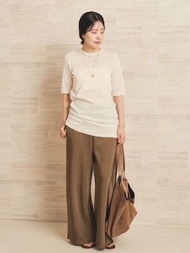 「plage（プラージュ）のCutoff satin パンツ（その他パンツ、グリーン系）」を使った、risaさん（レディース・156cm）の春コーディネート