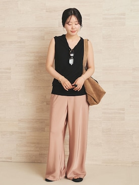 「plage（プラージュ）のCutoff satin パンツ（その他パンツ、ピンク系）」を使った、risaさん（レディース・156cm）の夏コーディネート