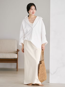 「plage（プラージュ）のR’IAM FEMME シャツ（シャツ/ブラウス、ホワイト系）」を使った、risaさん（レディース・156cm）の夏コーディネート